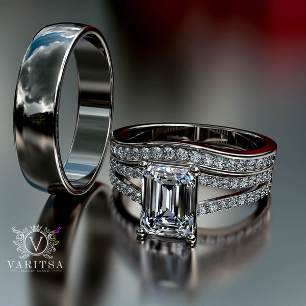 2.07ct Emerald Cut Diamond Gold Complete Wedding Set - 03US05